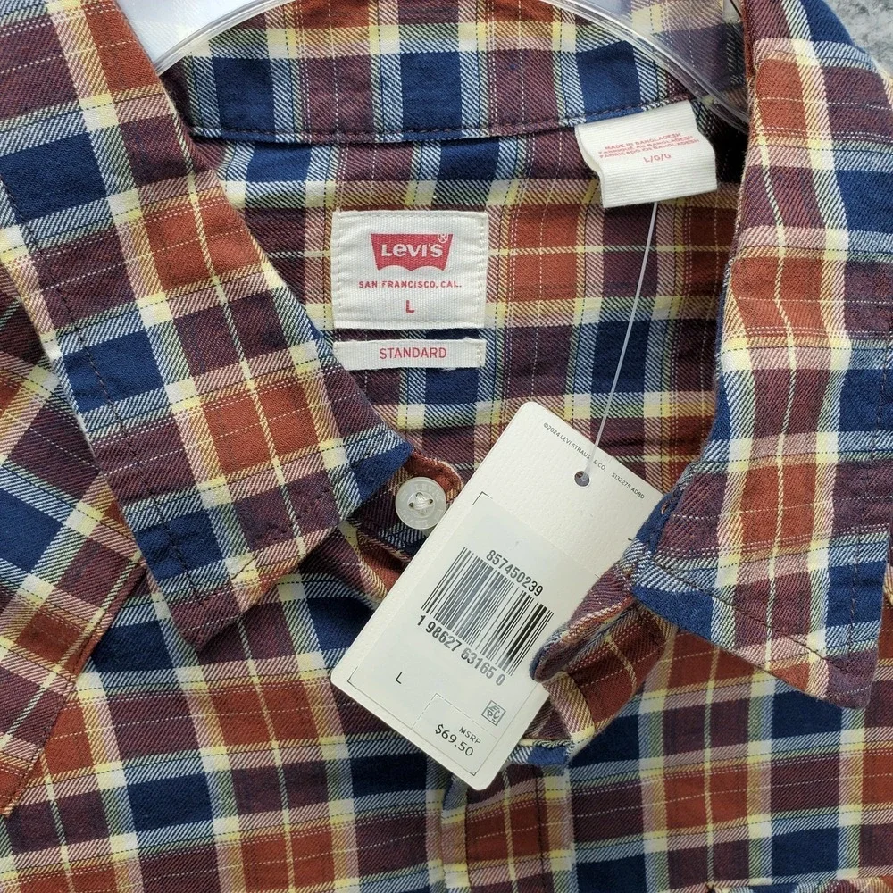Levi's Western Shirt Men L Multi Plaid Standard Fit Long Sleeve Pearl Snap Front